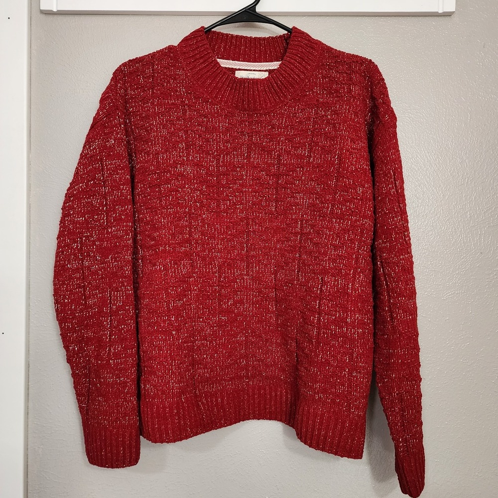 Weatherproof Vintage‎ Women's Large Textured Knit Sweater Crew Neck Red Shimmer
